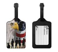 Luggage Tags Adjustable Strap & Id Window for Flight Cruise Train | American Soldiers Eagle, PU Leather Suitcase Tags Tsa Approved, Baggage Bag Name Id Card Label, Frequent Business Travelers