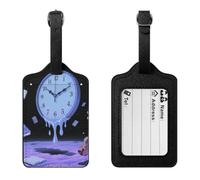 Luggage Tags Adjustable Strap & Id Window for Flight Cruise Train | Melting Clock, PU Leather Suitcase Tags Tsa Approved, Baggage Bag Name Id Card Label, Frequent Business Travelers