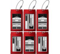 Luggage Tags Business Card Holder by TUFFTAAG - Durable Travel ID Bag Tag, Red, 6 Tags