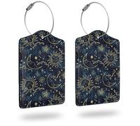 Luggage Tags for Suitcase Moon Sun Stars Clouds PU Leather Luggage Tags for Travel Bag Luggage ID Tags for Women and 2 Pack