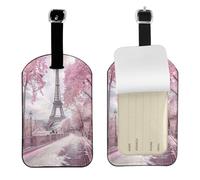 Luggage Tags for Suitcase Travel Bag Labels Privacy Protection Luggage Tag for Baggage Leather Baggage ID Label Tags - Paris Street Eiffel Tower Pink Floral