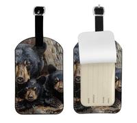 Luggage Tags for Suitcase Travel Bag Labels Privacy Protection Luggage Tag for Baggage Leather Baggage ID Label Tags - Black Bears