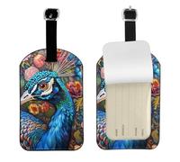 Luggage Tags for Suitcase Travel Bag Labels Privacy Protection Luggage Tag for Baggage Leather Baggage ID Label Tags - Beautiful Peacock and Floral
