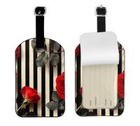 Luggage Tags for Suitcase Travel Bag Labels Privacy Protection Luggage Tag for Baggage Leather Baggage ID Label Tags - Black White Stripes Red Rose Flowers