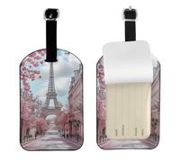 Luggage Tags for Suitcase Travel Bag Labels Privacy Protection Luggage Tag for Baggage Leather Baggage ID Label Tags - Paris Street Eiffel Tower Pink Floral