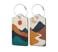 Luggage Tags for Suitcases, 2 Pack Boho Sun Moon Mountains Travel Tags for Luggage with Stainless Steel Loop and Address Card for Baggage Cruise Airport Travel Essentials