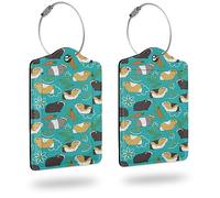 Luggage Tags for suitcases,2 Pack Cute Guinea Pig Luggage Tag,Leather Stainless Steel Loop Label Tag for Women Men Girls Travel Bag Suitcase