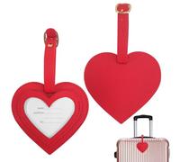 Luggage Tags for Suitcases, 2 Pcs Secure Suitcase Tags Waterproof PU Luggage Labels with Adjustable Buckle Strap and Name Address Tel Card for Travel Bag-Red Love