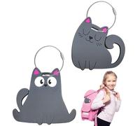 Luggage Tags for Suitcases, 2 Pcs Secure Suitcase Tags Waterproof PVC Luggage Labels with Steel Loop and Name Address Tel Card for Travel Bag (Cat)