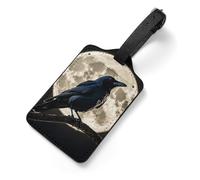 Luggage Tags for Suitcases with Address Card - Black Crow on Full Moon Personalized Travel ID Bag Tags, Reinforced Durable Loop, Cute Unique PU Name Identifier for Quick Spot