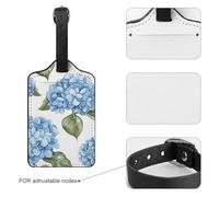 Luggage Tags for Suitcases with Address Card - Blue Hydrangea Pattern Personalized Travel ID Bag Tags, Reinforced Durable Loop, Cute Unique PU Name Identifier for Quick Spot