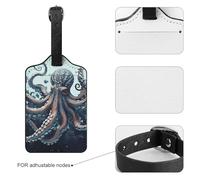 Luggage Tags for Suitcases with Address Card - Cool Octopus Personalized Travel ID Bag Tags, Reinforced Durable Loop, Cute Unique PU Name Identifier for Quick Spot