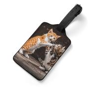 Luggage Tags for Suitcases with Address Card - Kitten Fight Personalized Travel ID Bag Tags, Reinforced Durable Loop, Cute Unique PU Name Identifier for Quick Spot