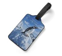 Luggage Tags for Suitcases with Address Card - Snow Mountain Penguin Personalized Travel ID Bag Tags, Reinforced Durable Loop, Cute Unique PU Name Identifier for Quick Spot