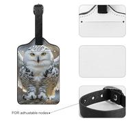 Luggage Tags for Suitcases with Address Card - Snow Owl Personalized Travel ID Bag Tags, Reinforced Durable Loop, Cute Unique PU Name Identifier for Quick Spot