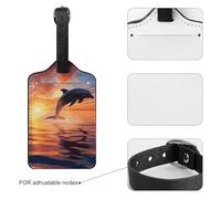 Luggage Tags for Suitcases with Address Card - Sunset Dolphin Personalized Travel ID Bag Tags, Reinforced Durable Loop, Cute Unique PU Name Identifier for Quick Spot