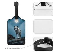 Luggage Tags for Suitcases with Address Card - The White Wolf on The Rock Personalized Travel ID Bag Tags, Reinforced Durable Loop, Cute Unique PU Name Identifier for Quick Spot