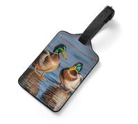 Luggage Tags for Suitcases with Address Card - Two Mallard Ducks Personalized Travel ID Bag Tags, Reinforced Durable Loop, Cute Unique PU Name Identifier for Quick Spot