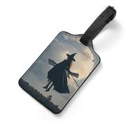 Luggage Tags for Suitcases with Address Card - Witch in The Sky Personalized Travel ID Bag Tags, Reinforced Durable Loop, Cute Unique PU Name Identifier for Quick Spot