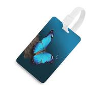Luggage Tags for Suitcases with Beautiful Blue Butterfly Pattern, TPU Travel Bag Tags with Name Id Card, Durable Travel Accessories Essential Suitcase Labels