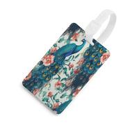 Luggage Tags for Suitcases with Beautiful Peacock Flowers Pattern, TPU Travel Bag Tags with Name Id Card, Durable Travel Accessories Essential Suitcase Labels