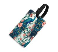 Luggage Tags for Suitcases with Beautiful Peacock Flowers Pattern, TPU Travel Bag Tags with Name Id Card, Durable Travel Accessories Essential Suitcase Labels