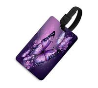 Luggage Tags for Suitcases with Beautiful Purple Butterfly Art Pattern, TPU Travel Bag Tags with Name Id Card, Durable Travel Accessories Essential Suitcase Labels