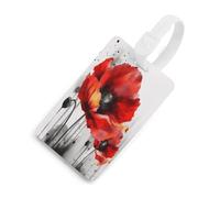 Luggage Tags for Suitcases with Beautiful Red Flower Ink Pattern, TPU Travel Bag Tags with Name Id Card, Durable Travel Accessories Essential Suitcase Labels