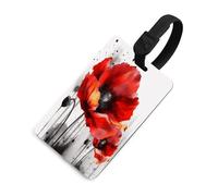 Luggage Tags for Suitcases with Beautiful Red Flower Ink Pattern, TPU Travel Bag Tags with Name Id Card, Durable Travel Accessories Essential Suitcase Labels