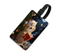 Luggage Tags for Suitcases with Cat Sing Christmas Carols Pattern, TPU Travel Bag Tags with Name Id Card, Durable Travel Accessories Essential Suitcase Labels