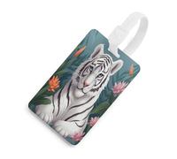 Luggage Tags for Suitcases with Cute White Tige Pattern, TPU Travel Bag Tags with Name Id Card, Durable Travel Accessories Essential Suitcase Labels