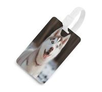 Luggage Tags for Suitcases with Husky Piquant Dog Pattern, TPU Travel Bag Tags with Name Id Card, Durable Travel Accessories Essential Suitcase Labels