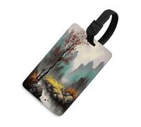 Luggage Tags for Suitcases with Landscape Painting Pattern, TPU Travel Bag Tags with Name Id Card, Durable Travel Accessories Essential Suitcase Labels