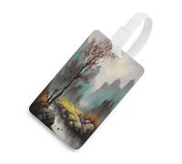 Luggage Tags for Suitcases with Landscape Painting Pattern, TPU Travel Bag Tags with Name Id Card, Durable Travel Accessories Essential Suitcase Labels