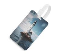 Luggage Tags for Suitcases with Light House Ocean Pattern, TPU Travel Bag Tags with Name Id Card, Durable Travel Accessories Essential Suitcase Labels
