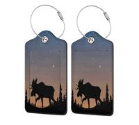 Luggage Tags for Suitcases, with Privacy Cover, Deer Mountain Pine Tree Wilderness, Durable Pu Leather Id Tag Luggage Identifier for Travel Cruise TSA Approved, Personalized Funny Baggage Labels