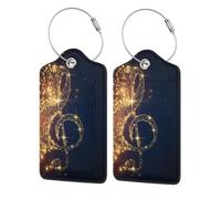 Luggage Tags for Suitcases, with Privacy Cover, Gold Musical Note Fallen Shiny Star, Durable Pu Leather Id Tag Luggage Identifier for Travel, Cruise, TSA Approved, Personalized Funny Baggage Labels