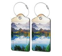 Luggage Tags for Suitcases, with Privacy Cover, Mountain View Sunny Day Nature, Durable Pu Leather Id Tag Luggage Identifier for Travel Cruise TSA Approved, Personalized Funny Baggage Labels, 1 PCS