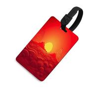 Luggage Tags for Suitcases with Red Sunrise Pattern, TPU Travel Bag Tags with Name Id Card, Durable Travel Accessories Essential Suitcase Labels