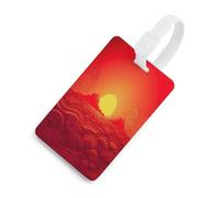Luggage Tags for Suitcases with Red Sunrise Pattern, TPU Travel Bag Tags with Name Id Card, Durable Travel Accessories Essential Suitcase Labels