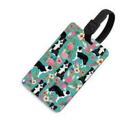 Luggage Tags for Women Men TPU Border Collie Florals Suitcase Tags with Adjustable Black Strap Clear Id Window Name Id Card Baggage Tag Identifiers for Backpack Cruise Flight Travel Essentials