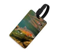 Luggage Tags for Women Men TPU Brook Trout Fly Fishing Suitcase Tags with Adjustable Black Strap Clear Id Window Name Id Card Baggage Tag Identifiers for Backpack Cruise Flight Travel Essentials