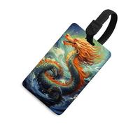 Luggage Tags for Women Men TPU Chinese Dragon Oil Painting Suitcase Tags with Adjustable Black Strap Clear Id Window Name Id Card Baggage Tag Identifiers for Backpack Cruise Flight Travel Essentials