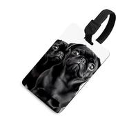 Luggage Tags for Women Men TPU Cute Black Pug Dog Suitcase Tags with Adjustable Black Strap Clear Id Window Name Id Card Baggage Tag Identifiers for Backpack Cruise Flight Travel Essentials