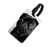 Luggage Tags for Women Men TPU Cute Black Pug Dog Suitcase Tags with Adjustable Black Strap Clear Id Window Name Id Card Baggage Tag Identifiers for Backpack Cruise Flight Travel Essentials