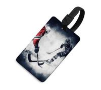Luggage Tags for Women Men TPU Ice Hockey Art Suitcase Tags with Adjustable Black Strap Clear Id Window Name Id Card Baggage Tag Identifiers for Backpack Cruise Flight Travel Essentials