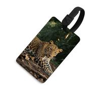 Luggage Tags for Women Men TPU Jungle Leopard Suitcase Tags with Adjustable Black Strap Clear Id Window Name Id Card Baggage Tag Identifiers for Backpack Cruise Flight Travel Essentials