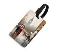 Luggage Tags for Women Men TPU London Impression Suitcase Tags with Adjustable Black Strap Clear Id Window Name Id Card Baggage Tag Identifiers for Backpack Cruise Flight Travel Essentials