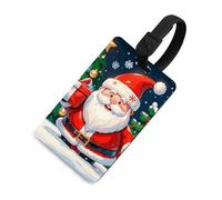 Luggage Tags for Women Men TPU Merry Christmas Santa Claus Suitcase Tags with Adjustable Black Strap Clear Id Window Name Id Card Baggage Tag Identifiers for Backpack Cruise Flight Travel Essentials