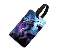 Luggage Tags for Women Men TPU Purple Dragon Purple Moon Suitcase Tags with Adjustable Black Strap Clear Id Window Name Id Card Baggage Tag Identifiers for Backpack Cruise Flight Travel Essentials